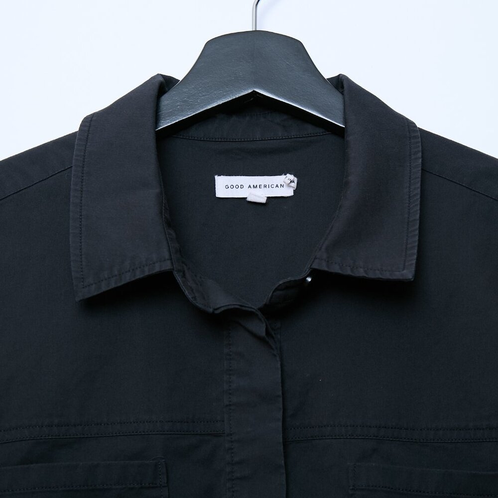 Good American Split Back Poplin Button Up Shirt black size 2 XS office siren - Picture 6 of 13